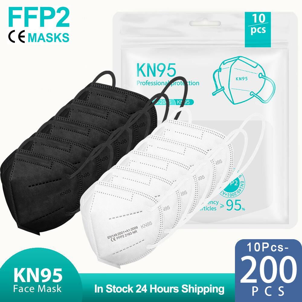 Disposable Surgical Mask - 10–200 шт. Маски FFP2, черные, KN95,